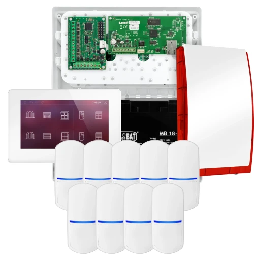 SATEL INTEGRA 32 alarm set, 9x detector, siren, white INT-TSH2-W keypad