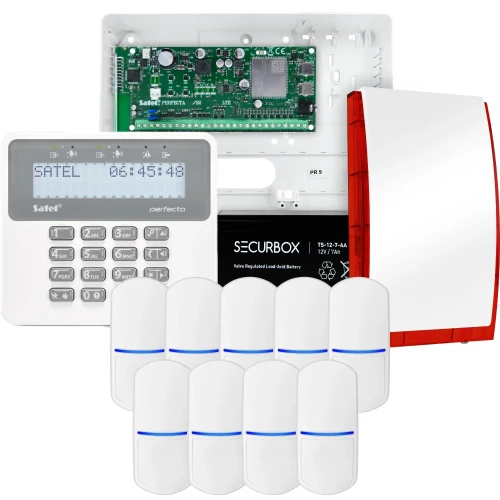 SATEL PERFECTA 32 LTE alarm set, 9x PET detector, siren, keypad