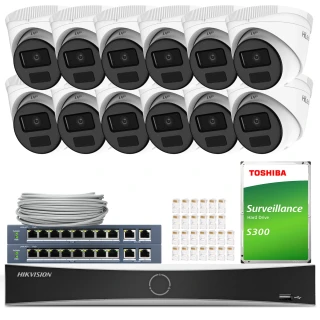 12x IPCAM-T4-P Full HD Monitoring Kit, PoE, IR 20m, H.265+ HiLook Hikvision