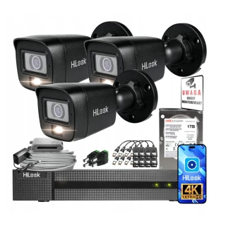 HiLook by Hikvision 4-in-1 Monitoring Kit 4x TVI-B8M-20DL Black 8MP Smart Hybrid Light 30m