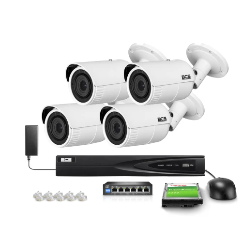 8-channel surveillance offer with 4x 5 MPx BCS-V-TIP45VSR5 IR 50m cameras, Motozoom, Starlight