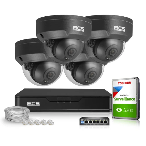 Monitoring set Recorder BCS-P-NVR0401-4K-E-II Cameras 4x BCS-P-EIP15FSR3 5Mpx