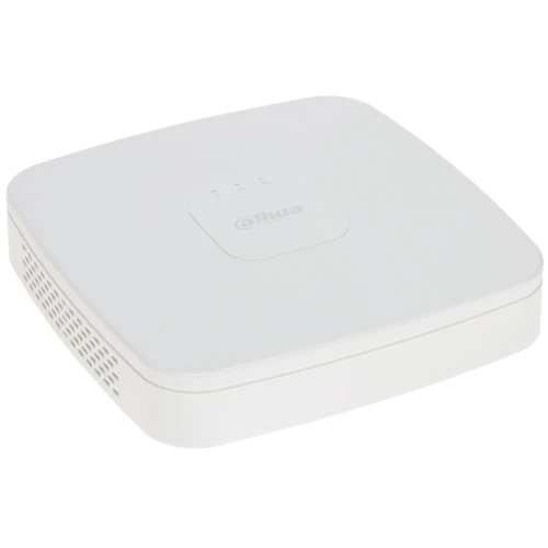 A sleek, white Dahua network video recorder with a minimalist design and subtle branding on the top surface. The device features ventilation on the sides for efficient cooling and connectivity ports on the back for easy integration into surveillance systems.