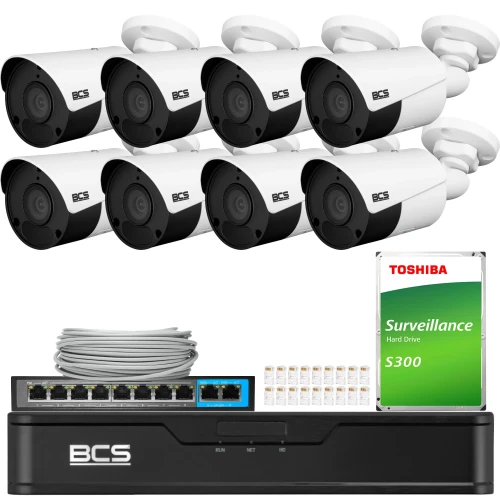 Surveillance Kit 8 Cameras 5Mpx BCS-P-TIP15FSR5 IR 30m, Recorder, Hard Drive, PoE Switch