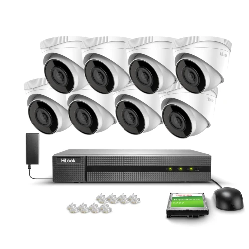 8x IPCAM-T2 Monitoring Kit, Full HD, IR 30m, PoE, H.265+ Hilook Hikvision