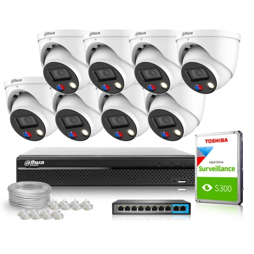 Surveillance Kit 8x IPC-HDW3549H-AS-PV-0280B-S4 5MPx, 0.003 Lux, IR30m, WDR, DAHUA