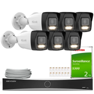 HiLook Hikvision Surveillance Kit 6x IPCAM-B8-30DL 4K Smart Hybrid-Light 30m, Detection, H.265+