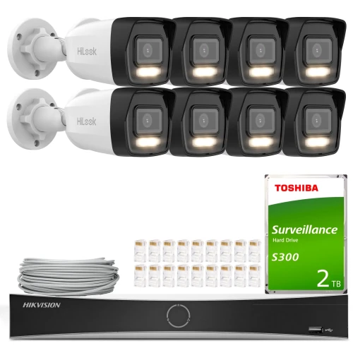 HiLook Hikvision Monitoring Kit 8x IPCAM-B8-30DL 4K Smart Hybrid-Light 30m, Detection, H.265+