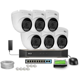 Zestaw do monitoringu IP 6x BCS-P-EIP25FSR3L3-AI2(2) 5 Mpx, WhiteLight, WDR130dB, NightColor