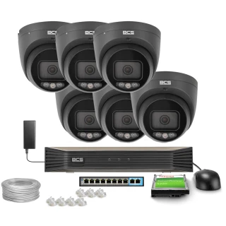 Zestaw do monitoringu IP 6x BCS-P-EIP28FSR3L3-AI2-G(2) 8Mpx, ADC, WhiteLight, WDR130dB, NightColor