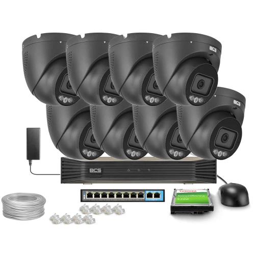 Zestaw do monitoringu IP 8x BCS-P-EIP25FSR3L3-AI2(2) Black 5 Mpx, WhiteLight, WDR130dB, NightColor