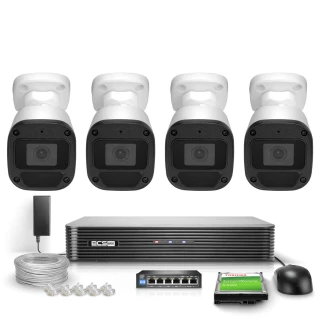 Surveillance Kit 4 Cameras 5MPx BCS-B-TIP15FR3(2.0) 5MPx IR 30m PoE 1TB Audio