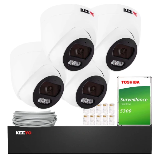 KEEYO IP Monitoring Kit 4x LV-V-IP4M25DF-B 4MP, PoE, IR 25m, Audio, AI
