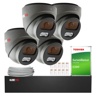 IP Monitoring Kit KEEYO 4x LV-V-IP8M25DF-G-II 8Mpx IR 25m