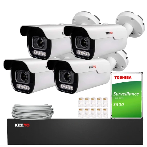 KEEYO Monitoring Kit 4x LV-V-IP8M5AF-DL 8Mpx, motorized zoom