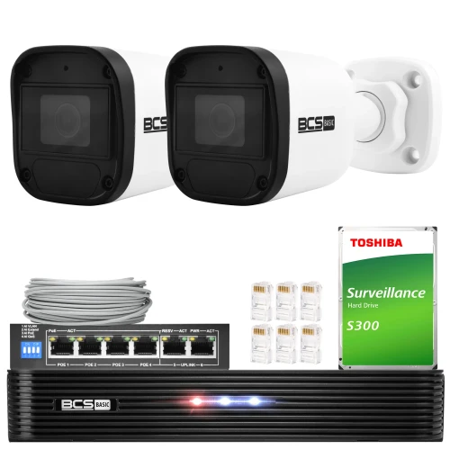 Surveillance Kit 2 Cameras BCS-B-TIP15FR3(2.0) 5Mpx IR 30m Audio PoE 1TB