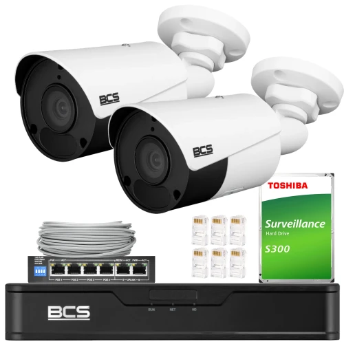 Surveillance Kit 2 Cameras 5Mpx BCS-P-TIP15FSR5 IR 30m, Recorder, Disk, PoE Switch
