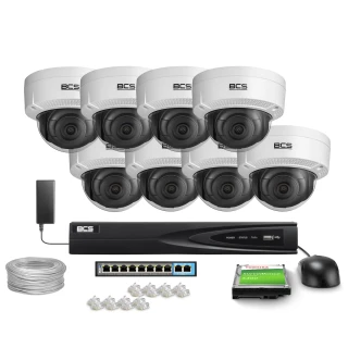 Surveillance Kit 8x Camera BCS-V-DIP14FWR3 4MPx IR 30m Vandal-proof