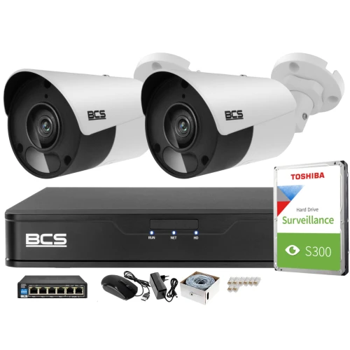 Surveillance Kit 2 Cameras 5MPx BCS-P-TIP15FSR5 IR 30m, Recorder, Disk, PoE Switch