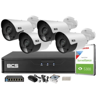 Surveillance Kit 4 Cameras 5MPx BCS-P-TIP15FSR5 IR 30m, Recorder, Disk, PoE Switch