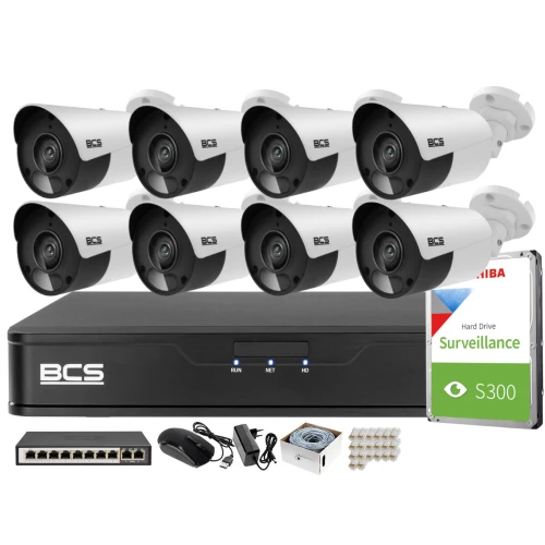 Surveillance Kit 8 Cameras 5MPx BCS-P-TIP15FSR5 IR 30m, Recorder, Hard Drive, PoE Switch