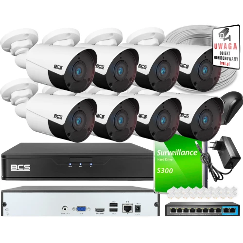 Surveillance Kit 8x BCS-P-TIP14FSR5 4MPx, BCS-P-NVR0801-4KE-III, Accessories