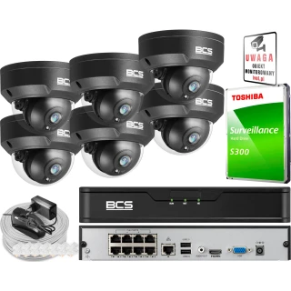 Surveillance Kit 6x BCS-P-DIP25FSR3-Ai2-G 5MPx IK10 IR 30m, Starlight, Audio, Vandal-Resistant