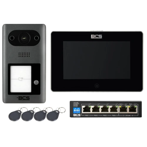 IP Video Intercom Set BCS-PAN1401G-S with 7" Monitor BCS-MON7300B-S + 4 Key Fobs